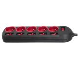 Maclean MCE204 power extension 1.5 m 5 AC outlet(s) Indoor Black Red