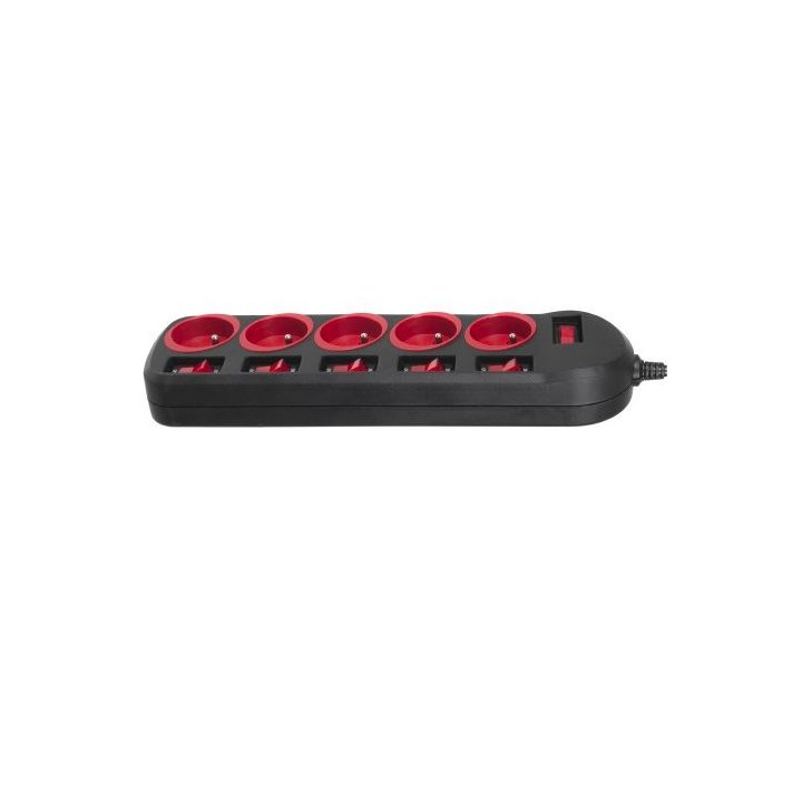 Maclean MCE204 power extension 1.5 m 5 AC outlet(s) Indoor Black Red