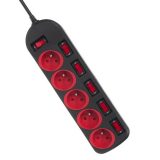 Maclean MCE204 power extension 1.5 m 5 AC outlet(s) Indoor Black Red