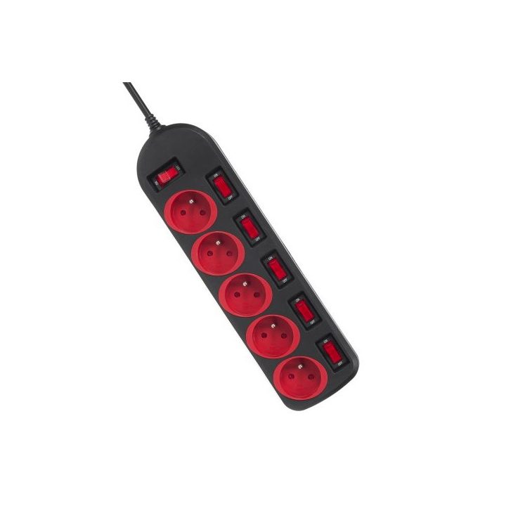 Maclean MCE204 power extension 1.5 m 5 AC outlet(s) Indoor Black Red