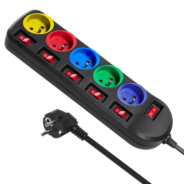 Maclean MCE204M power extension 1.5 m 5 AC outlet(s) Indoor Black Multicolour