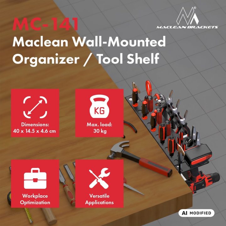 Maclean Wall-Mounted Organizer / Tool Shelf black dimensions 40x14.5x4.6 cm max. 30 kg MC-141