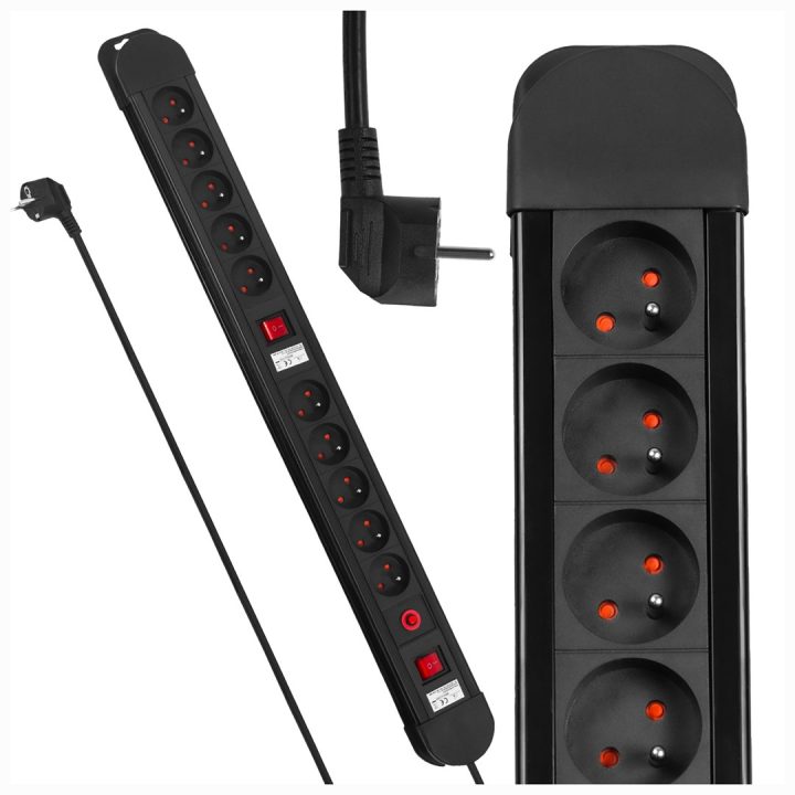 Maclean power strip 10 outlet extension cord 2 switches protection and overload indication 3680W MCE10