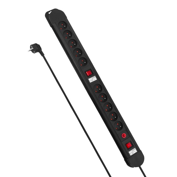 Maclean power strip 10 outlet extension cord 2 switches protection and overload indication 3680W MCE10