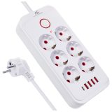 Maclean power strip 6 socket extension + 4xUSB 110-240V AC 50/60Hz 2.1A max 2500W 1.5 m white MCE389 W