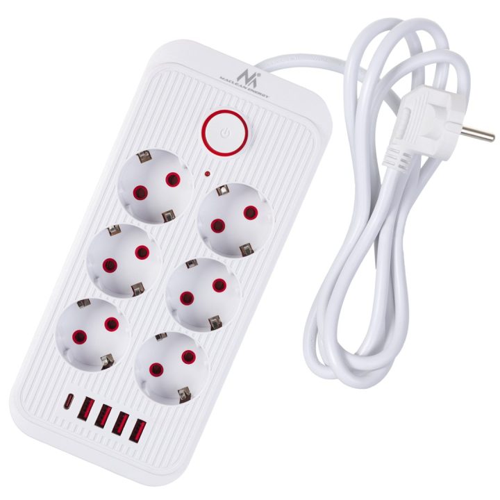 Maclean power strip 6 socket extension + 4xUSB 110-240V AC 50/60Hz 2.1A max 2500W 1.5 m white MCE389 W