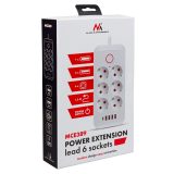 Maclean power strip 6 socket extension + 4xUSB 110-240V AC 50/60Hz 2.1A max 2500W 1.5 m white MCE389 W