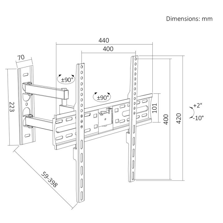 Maclean TV Mount / Bracket max VESA 400x400 32-55 up to 30 kg black tilt adjustment +2°~-10° and swivel adjustment +90°~-90° MC-