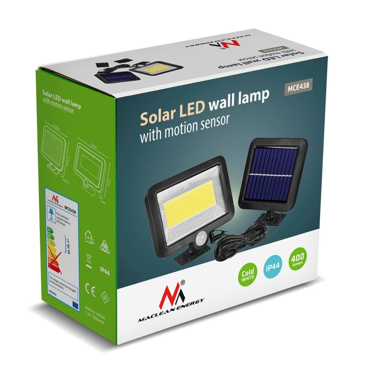 Maclean Energy MCE438 Solar LED Floodlight with motion sensor IP44 5W 400lm 6000K cold white lithium battery 1300 mAh 5.5V DC