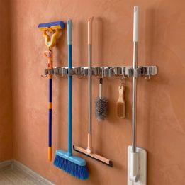 Maclean wall-mounted organizer for garden tools and mops steel with hooks max. load 20 kg width 60 cm MC-185