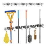 Maclean wall-mounted organizer for garden tools and mops steel with hooks max. load 20 kg width 60 cm MC-185