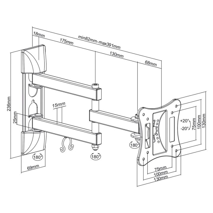 Maclean MC-719 TV Wall Mount LCD LED Plasma TV Holder Tiltable 13-27 15 kg