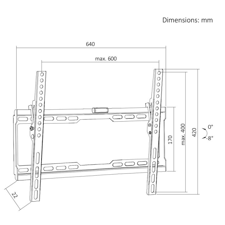Maclean TV Mount / Bracket max VESA 600x400 37-86 up to 45 kg black tilt adjustment 0°–8° MC-188