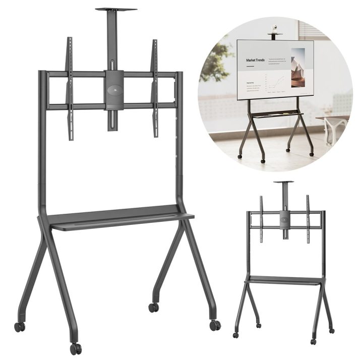 Maclean TV stand / cart camera shelf on casters 55-100 max load 120kg/10kg shelf max. VESA 900x600 black MC-114 B