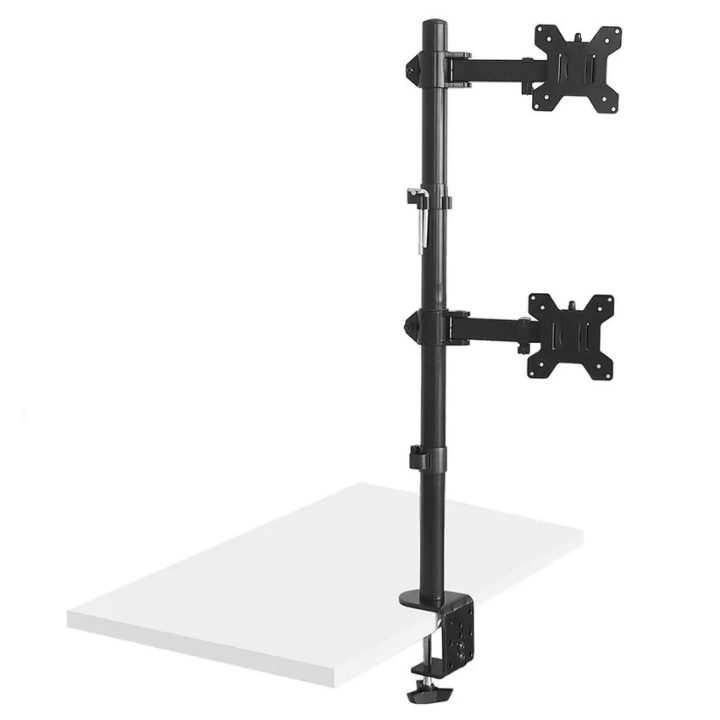 Maclean MC-967 Double Vertical Monitor Desk Mount Screen Holder max VESA 100x100 13-27 2x 9kg Powder Coated Tilting Rotating Adj
