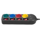 Maclean power strip 4-socket extension cable + 2xUSB with switches 250VAC/10A 2.1A 5V 1.5m black MCE229 B