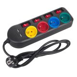 Maclean power strip 4-socket extension cable + 2xUSB with switches 250VAC/10A 2.1A 5V 1.5m black MCE229 B