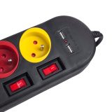Maclean power strip 4-socket extension cable + 2xUSB with switches 250VAC/10A 2.1A 5V 1.5m black MCE229 B