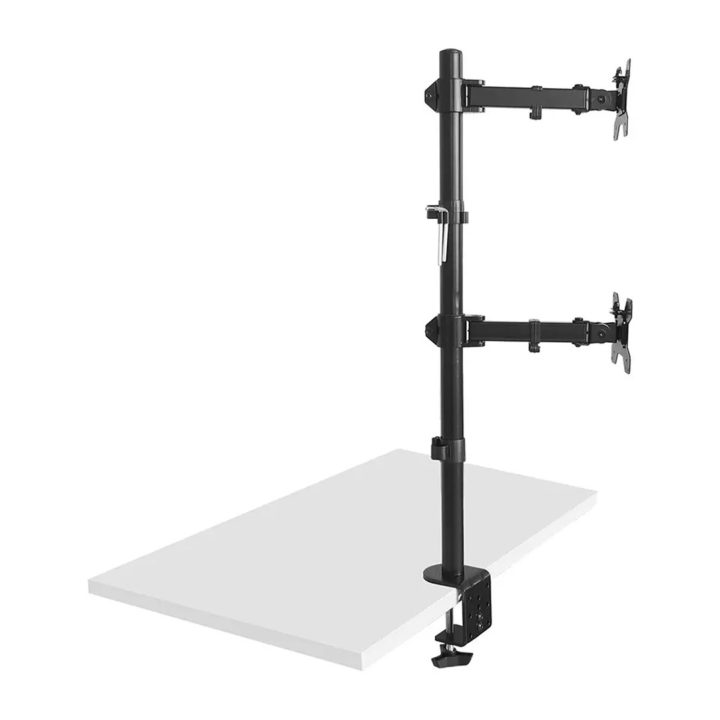 Maclean MC-967 Double Vertical Monitor Desk Mount Screen Holder max VESA 100x100 13-27 2x 9kg Powder Coated Tilting Rotating Adj