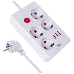 Maclean power strip 4-socket extension cable + 3xUSB 110-240V AC 50/60Hz 2.1A max 2500W 3m white MCE393 W