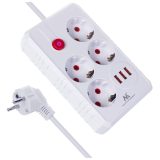 Maclean power strip 4-socket extension cable + 3xUSB 110-240V AC 50/60Hz 2.1A max 2500W 3m white MCE393 W