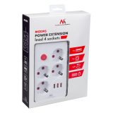 Maclean power strip 4-socket extension cable + 3xUSB 110-240V AC 50/60Hz 2.1A max 2500W 3m white MCE393 W