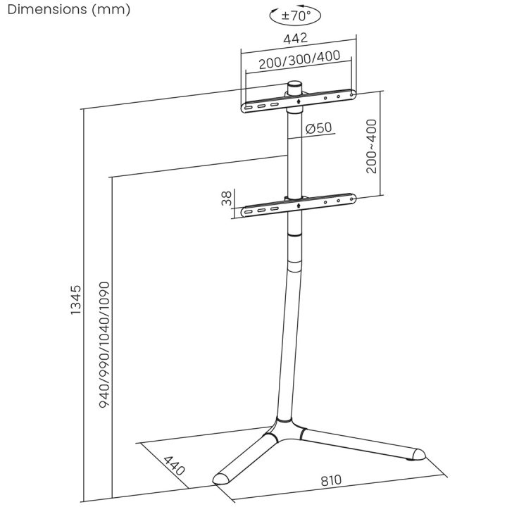 Maclean TV floor stand bracket 32-70 max. VESA 400x400 max. 40kg MC-494