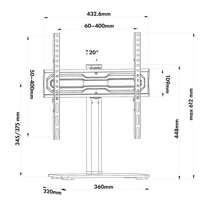 Maclean universal TV stand for RTV cabinet stand max. 35 kg 20 degree rotation for 32-55 TV MC-132