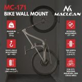 Maclean Wall-Mounted Bike Rack / Hanger max. load 35 kg adjustable tilt angle steel MC-171