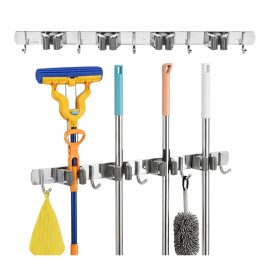 Maclean Wall-Mounted Organizer for Garden Tools and Mops Steel with Hooks Max. Load 20 kg Width 49 cm MC-184