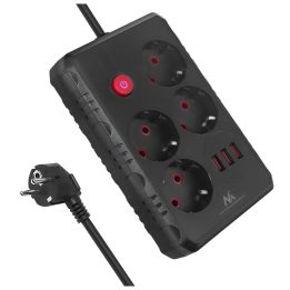 Maclean power strip 4-socket extension cable + 3xUSB 110-240V AC 50/60Hz 2.1A max 2500W 3m black MCE393 B