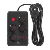 Maclean power strip 4-socket extension cable + 3xUSB 110-240V AC 50/60Hz 2.1A max 2500W 3m black MCE393 B