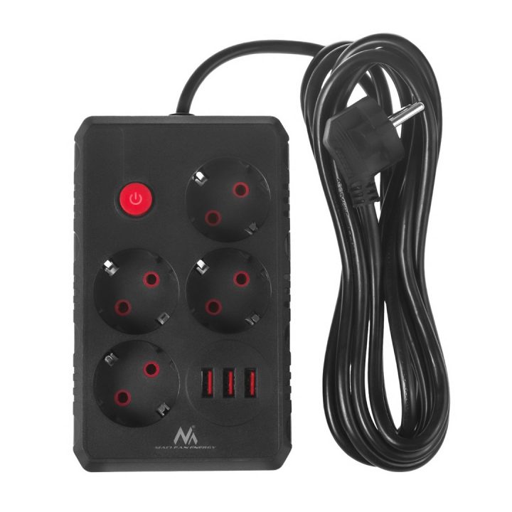 Maclean power strip 4-socket extension cable + 3xUSB 110-240V AC 50/60Hz 2.1A max 2500W 3m black MCE393 B