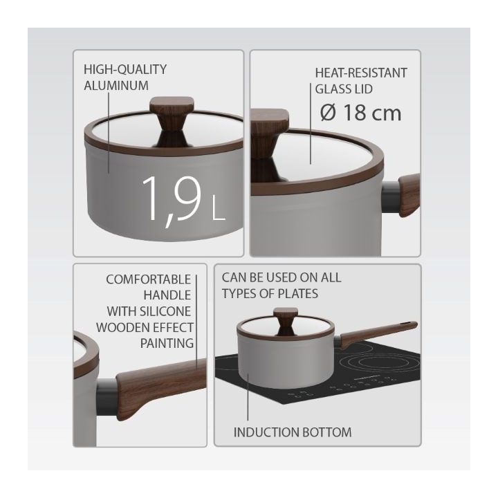 18cm saucepan with lid 1.9L MR-1211-18S MAESTRO grey