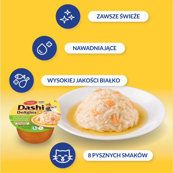 INABA Dashi Delights Brodo pollo tonno e capasanta - snack per gatti - 70g