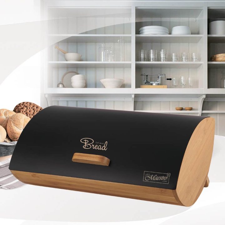 Maestro MR-1775-BLACK bread box Other Black Wood Bamboo Metal