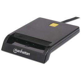 Manhattan USB-A Contact Smart Card Reader 12 Mbps Friction type compatible External Windows or Mac Cable 105cm Black Three Year