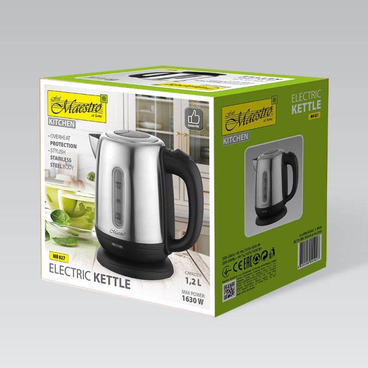 MAESTRO MR-027 electric kettle 1.2 L 1630 W Steel Black