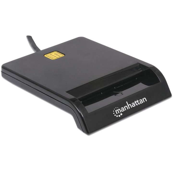 Manhattan USB-A Contact Smart Card Reader 12 Mbps Friction type compatible External Windows or Mac Cable 105cm Black Three Year