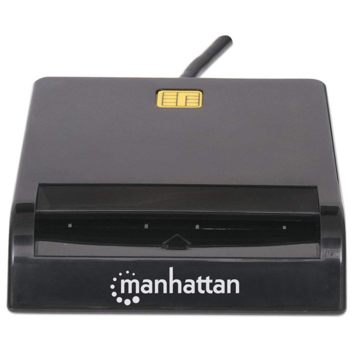 Manhattan USB-A Contact Smart Card Reader 12 Mbps Friction type compatible External Windows or Mac Cable 105cm Black Three Year