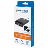 Manhattan USB-A Contact Smart Card Reader 12 Mbps Friction type compatible External Windows or Mac Cable 105cm Black Three Year
