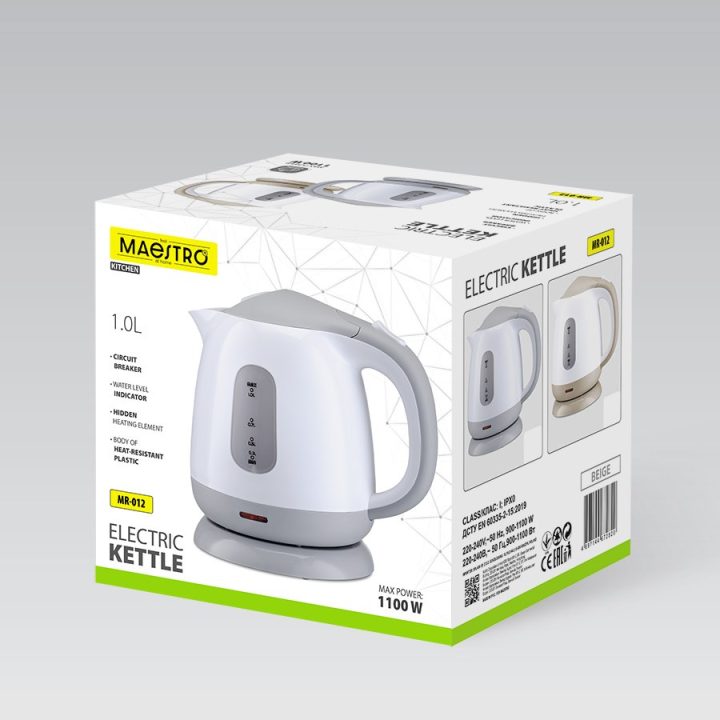 MAESTRO MR-012-BEIGE electric kettle 1 L 1100 W Beige White