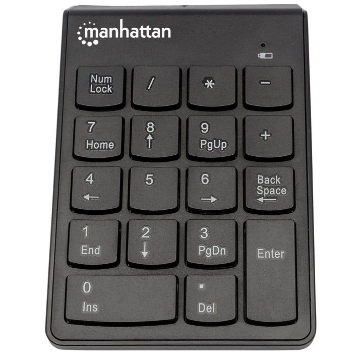 Manhattan Numeric Keypad Wireless (2.4GHz) USB-A Micro Receiver 18 Full Size Keys Black Membrane Key Switches Auto Power Managem