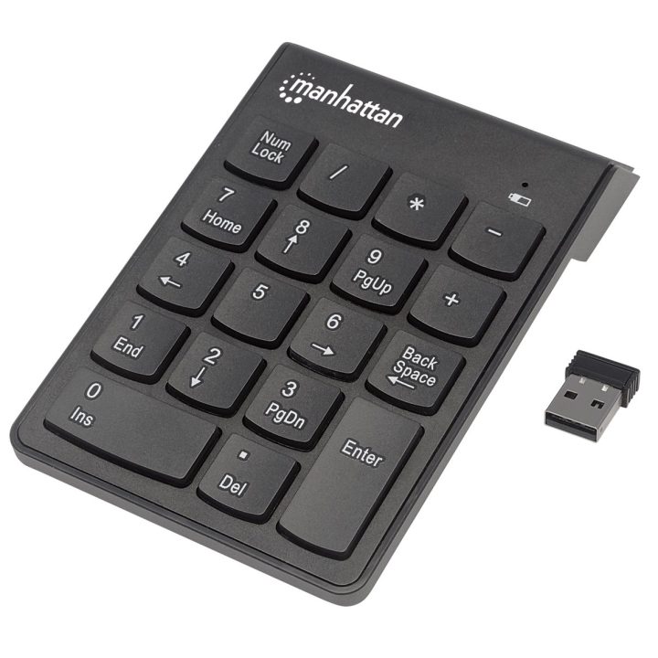 Manhattan Numeric Keypad Wireless (2.4GHz) USB-A Micro Receiver 18 Full Size Keys Black Membrane Key Switches Auto Power Managem