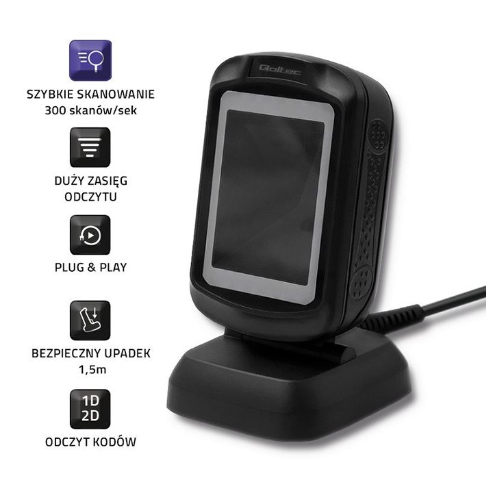 Qoltec 50864 Scanner QR & codici a barre da tavolo | USB