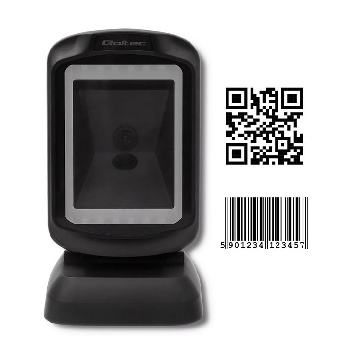 Qoltec 50864 Scanner QR & codici a barre da tavolo | USB