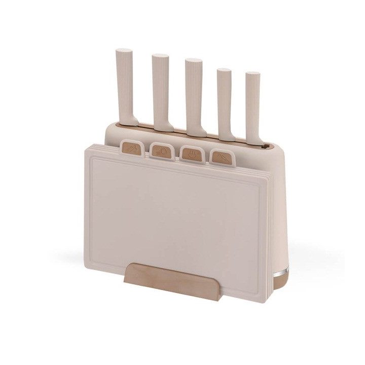 Maestro MR-1412-BEIGE Knife set with block + Cutting board set Beige