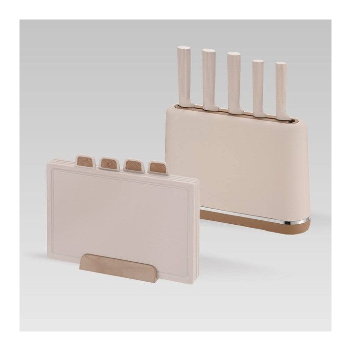 Maestro MR-1412-BEIGE Knife set with block + Cutting board set Beige