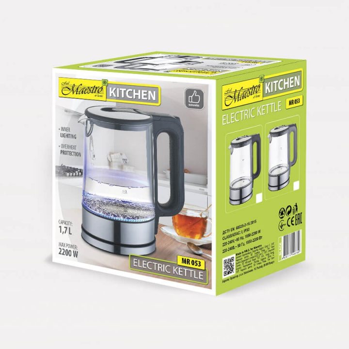 Maestro MR053 electric kettle 1.7 L 2200 W Black Transparent