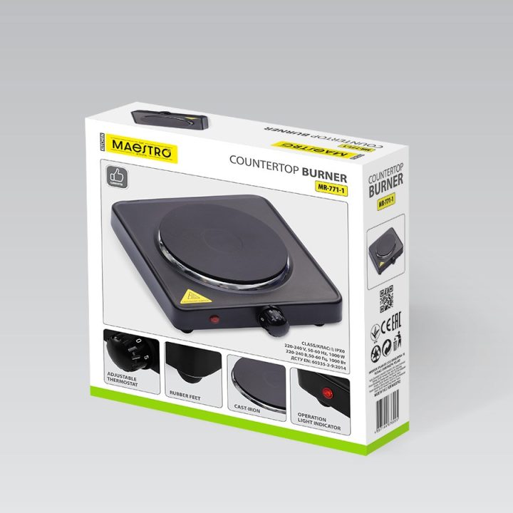 Maestro MR-771-1 hob 1000W Black Countertop Sealed plate 1 zone(s)